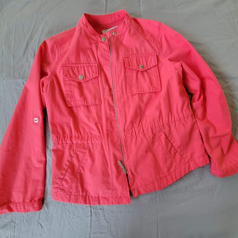 Liz Claiborne Hot Coral lightweight jacket 100% cotton Jacket, Size Petite Small